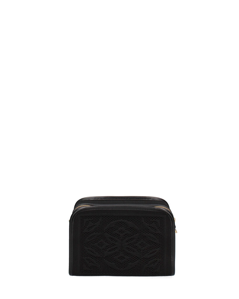 Black Embossed Crossbody Bag with Adjustable Strap