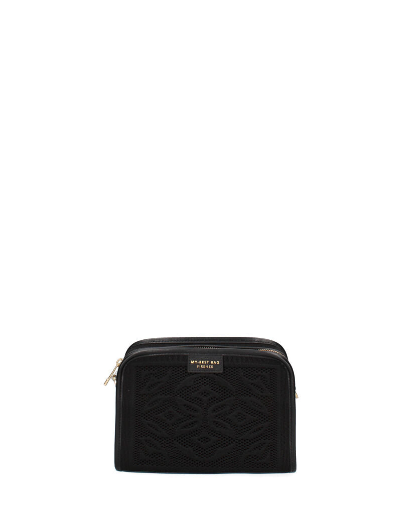 Black Embossed Crossbody Bag with Adjustable Strap