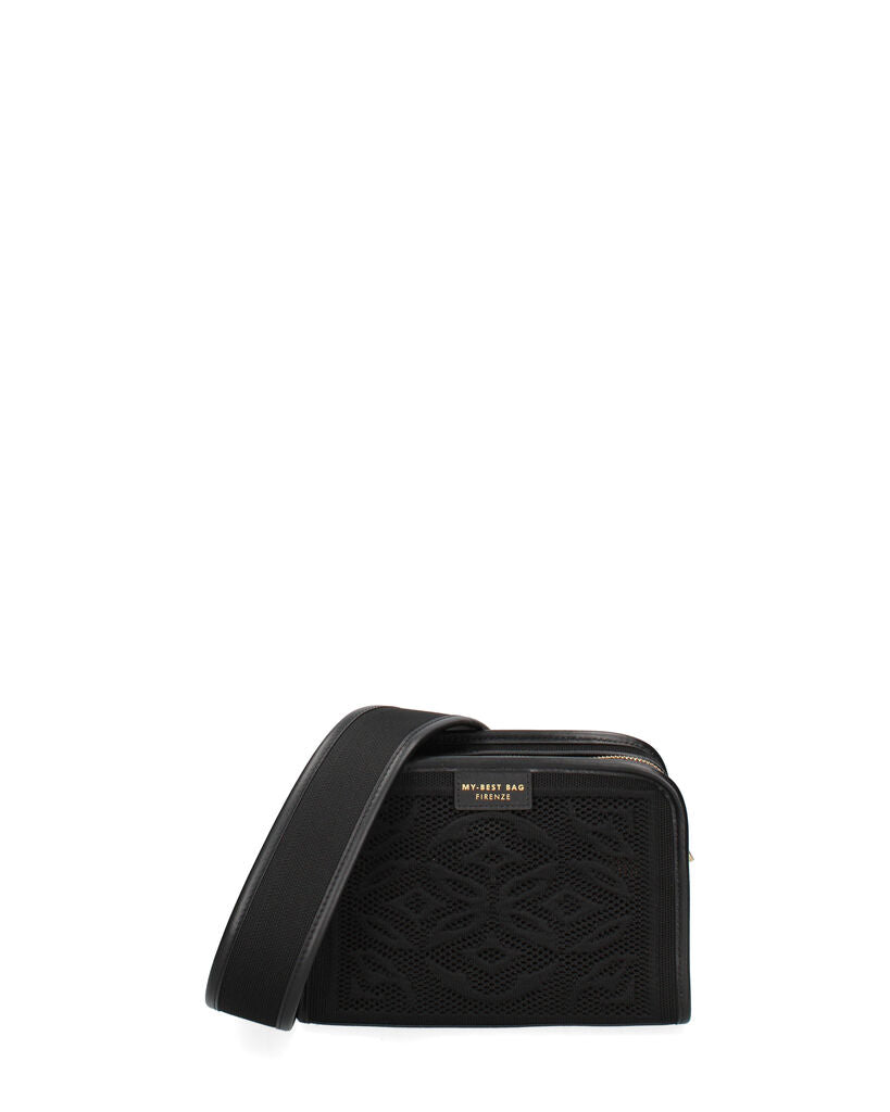 Black Embossed Crossbody Bag with Adjustable Strap