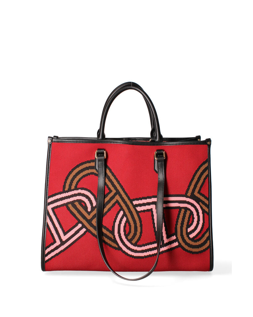 Red Abstract Tote Bag with Black Handles