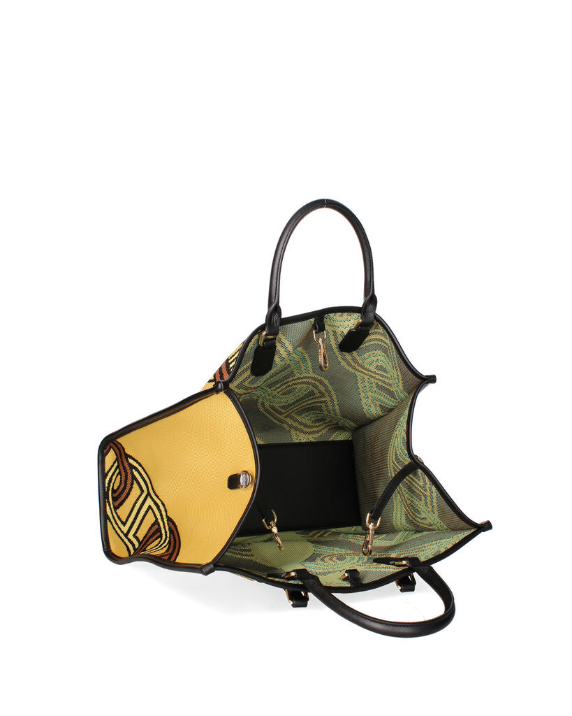 Yellow Geometric Canvas Tote with Dog Motif