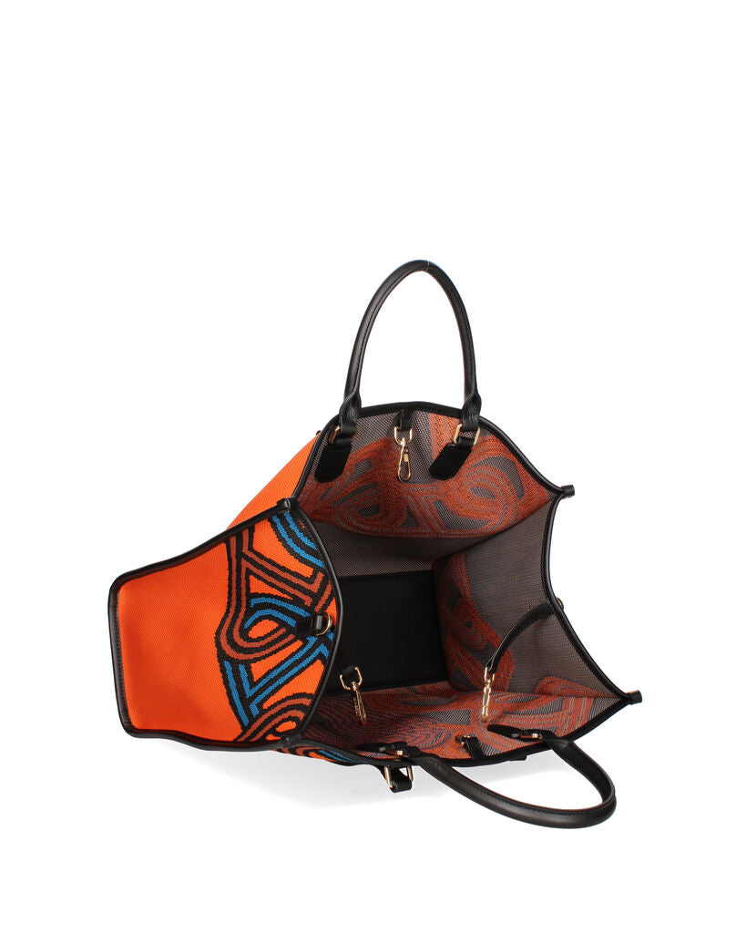Orange Woven Tote Bag with Abstract Pattern