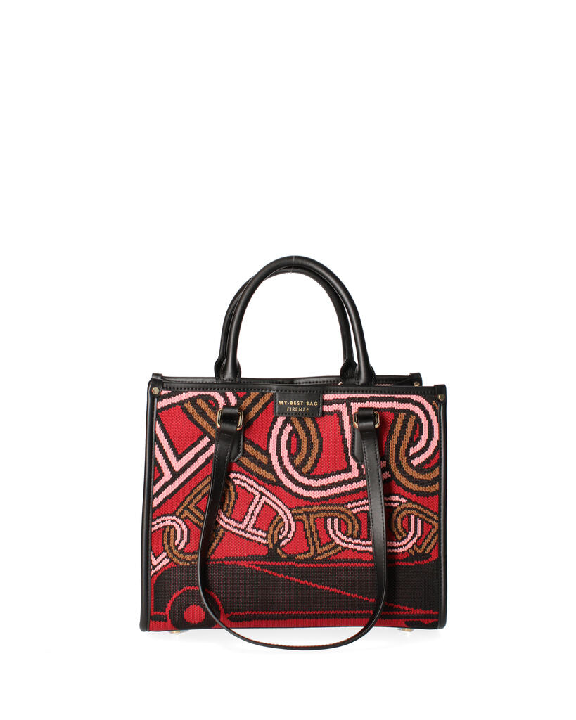 Red Abstract Tote Bag with Top Handles