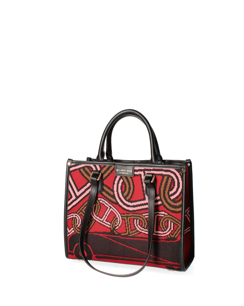 Red Abstract Tote Bag with Top Handles