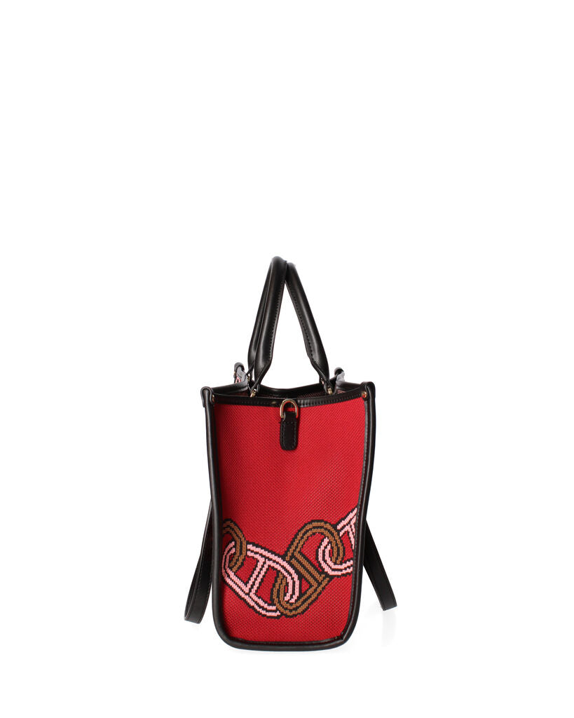 Red Abstract Tote Bag with Top Handles