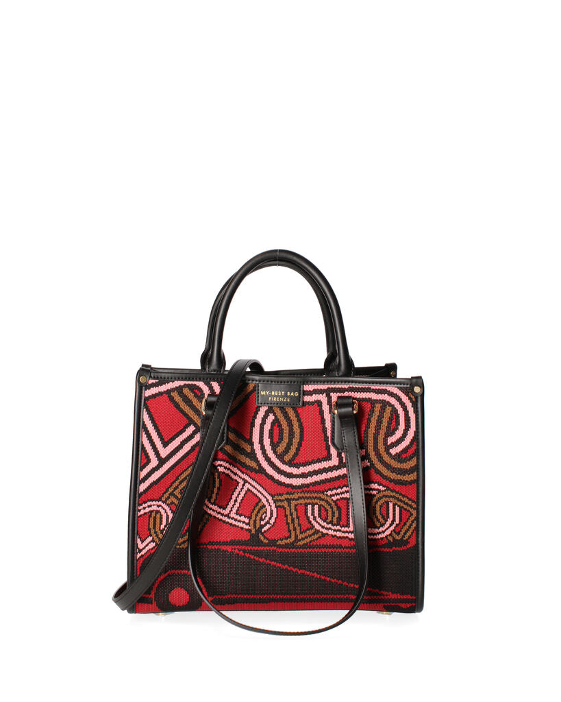 Red Abstract Tote Bag with Top Handles