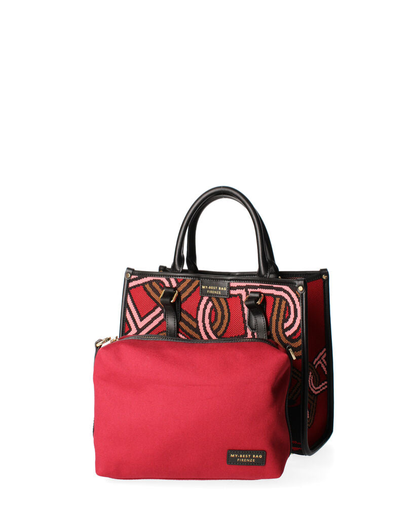 Red Abstract Tote Bag with Top Handles
