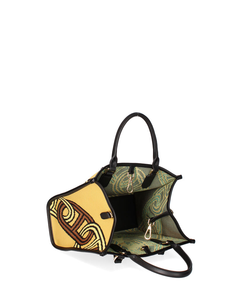 Geometric Pattern Tote Bag with Black Handles