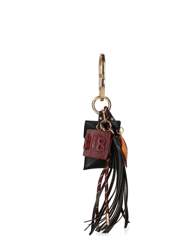 Black Leather Keychain with Tassel and Pendant