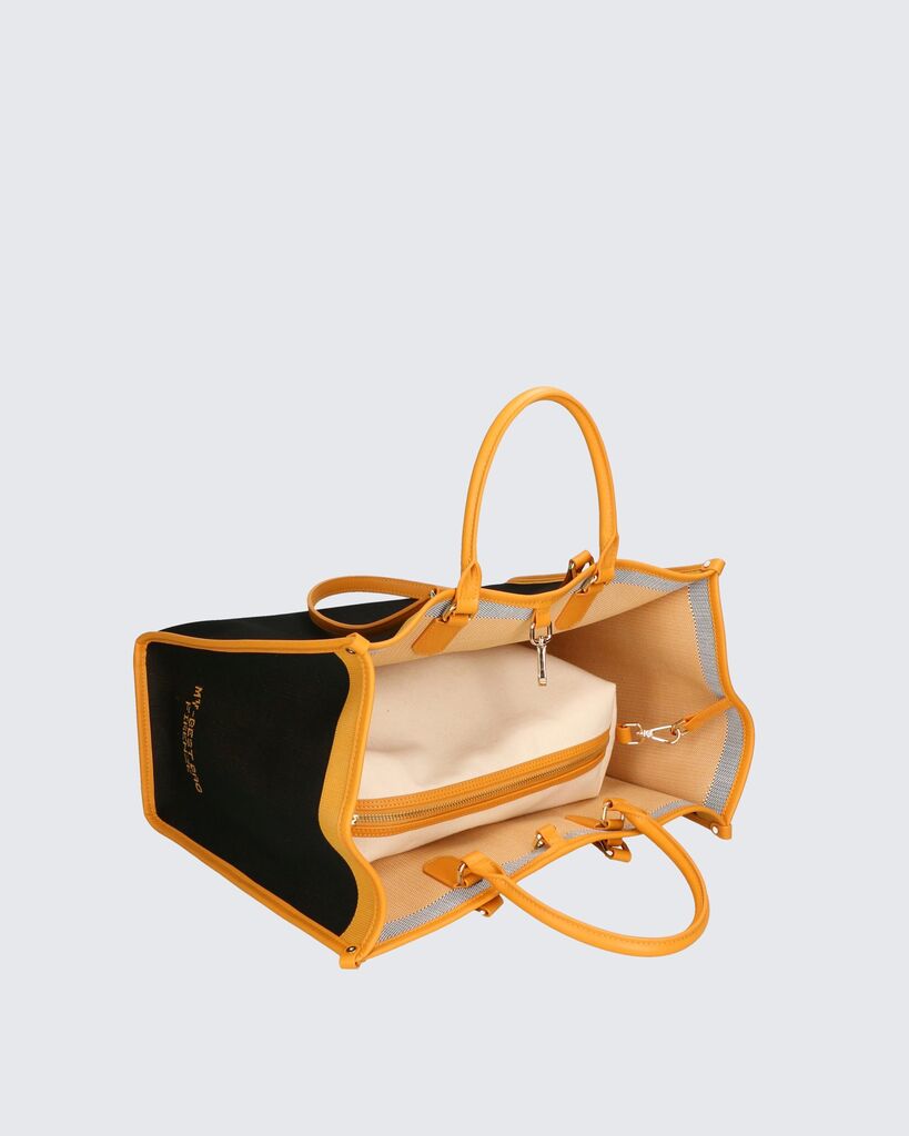 Black Canvas Tote with Leather Trim