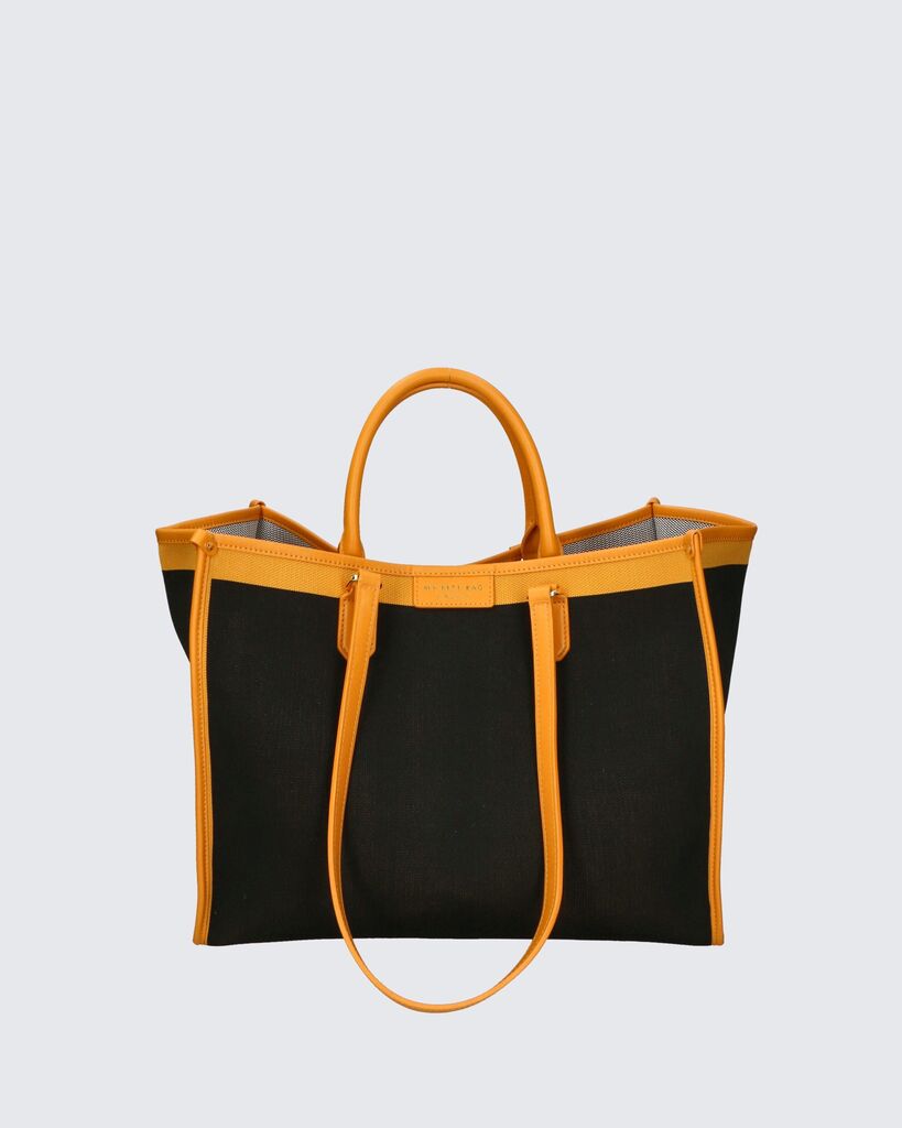 Black Canvas Tote with Leather Trim