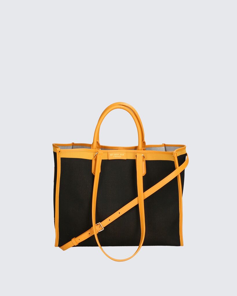 Black Canvas Tote with Leather Trim