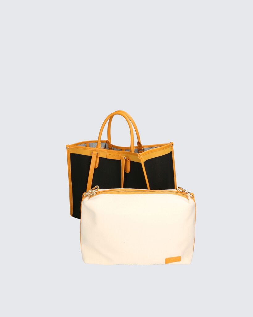 Black Canvas Tote with Leather Trim