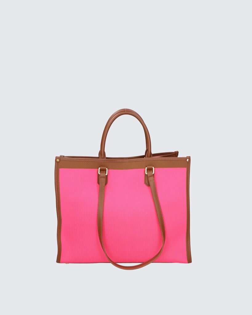 Pink Canvas Tote with Brown Leather Trim