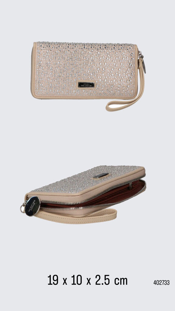 Silver Glitter Wristlet Wallet with Zipper Closure