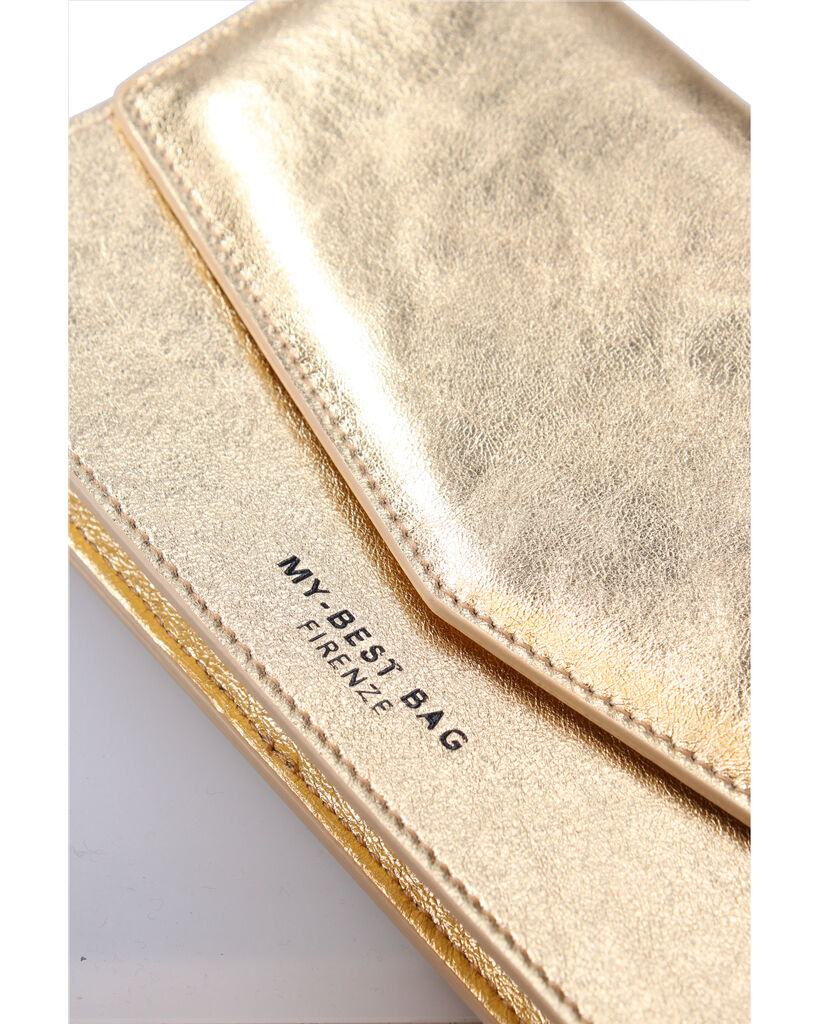 Gold Metallic Clutch with Envelope Design