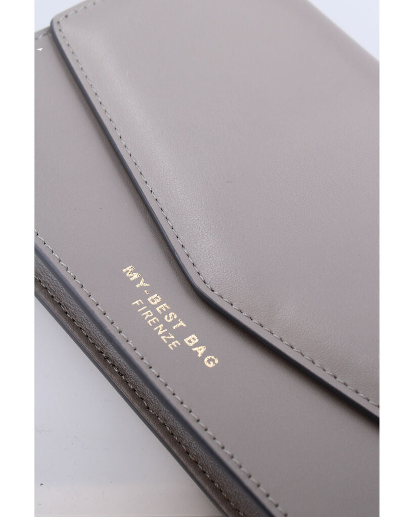 Taupe Envelope Clutch with Subtle Logo