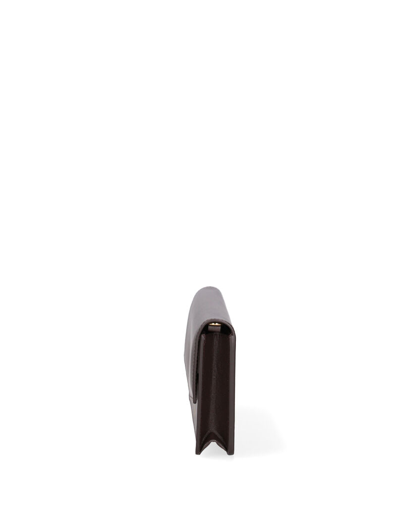 Dark Brown Leather Envelope Clutch with Elegant Closure