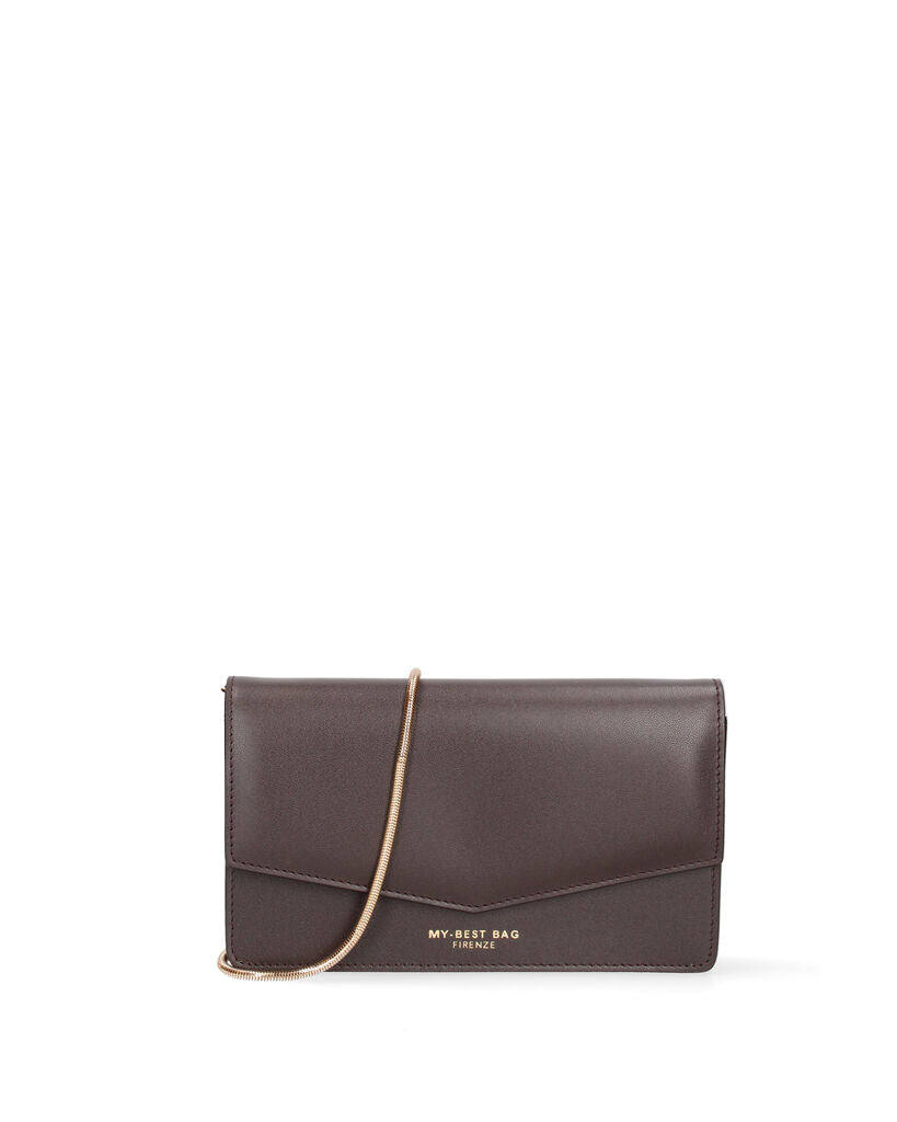 Dark Brown Leather Envelope Clutch with Elegant Closure