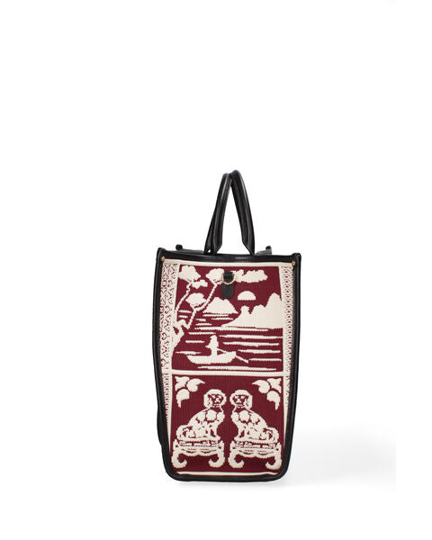Burgundy Embroidered Tote with Ornate Design