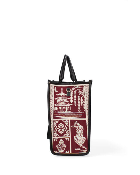 Burgundy Embroidered Tote with Ornate Design