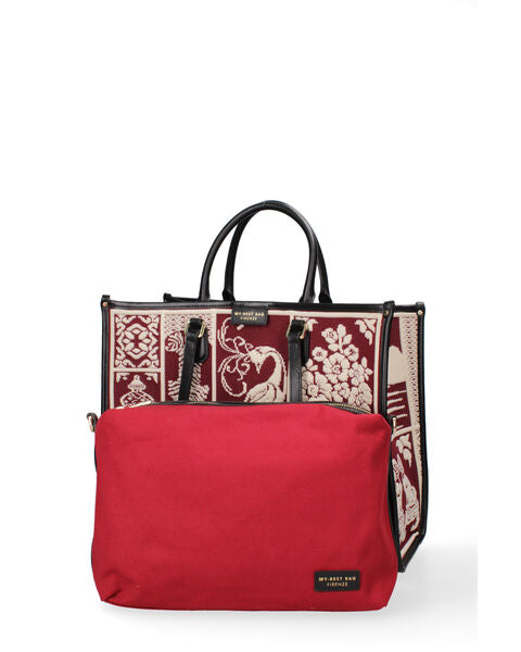 Burgundy Embroidered Tote with Ornate Design