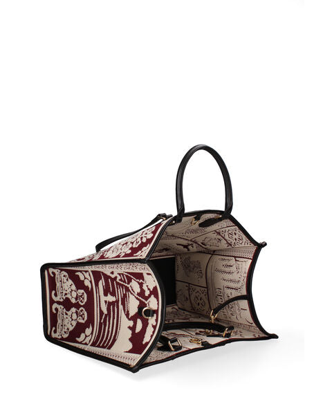 Burgundy Embroidered Tote with Ornate Design