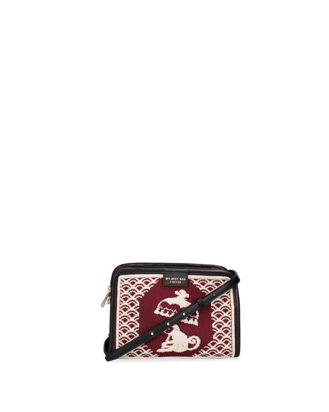 Red Embroidered Crossbody Bag with Geometric Pattern