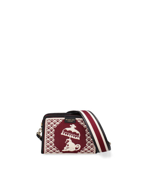 Red Embroidered Crossbody Bag with Geometric Pattern