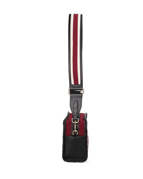 Red Embroidered Crossbody Bag with Geometric Pattern