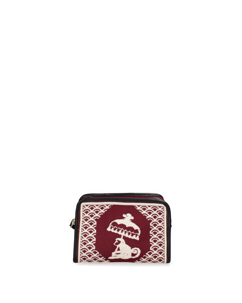 Red Embroidered Crossbody Bag with Geometric Pattern