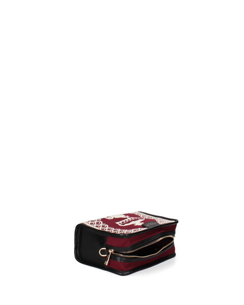 Red Embroidered Crossbody Bag with Geometric Pattern
