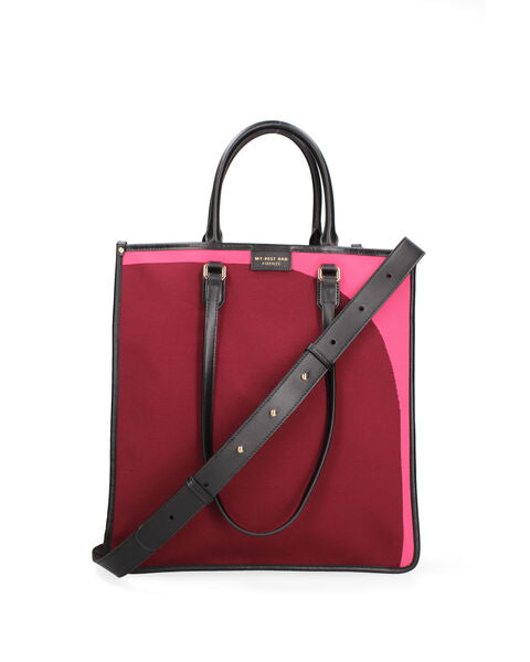 Burgundy Canvas Tote Bag with Leather Handles