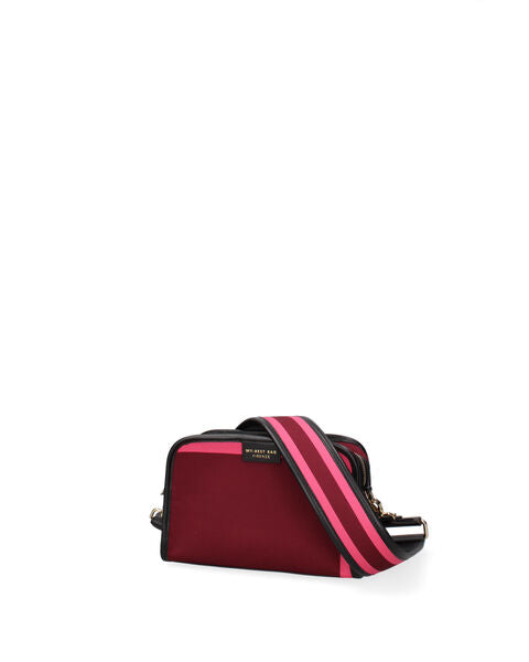 Red Canvas Crossbody Bag with Striped Strap