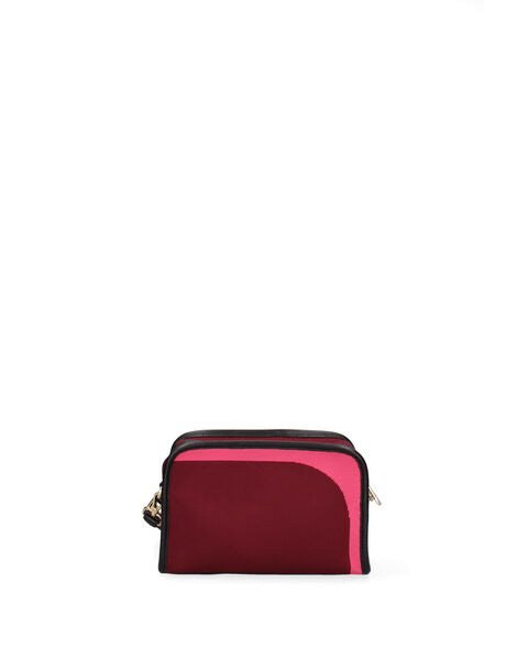 Red Canvas Crossbody Bag with Striped Strap