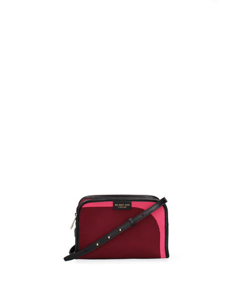 Red Canvas Crossbody Bag with Striped Strap