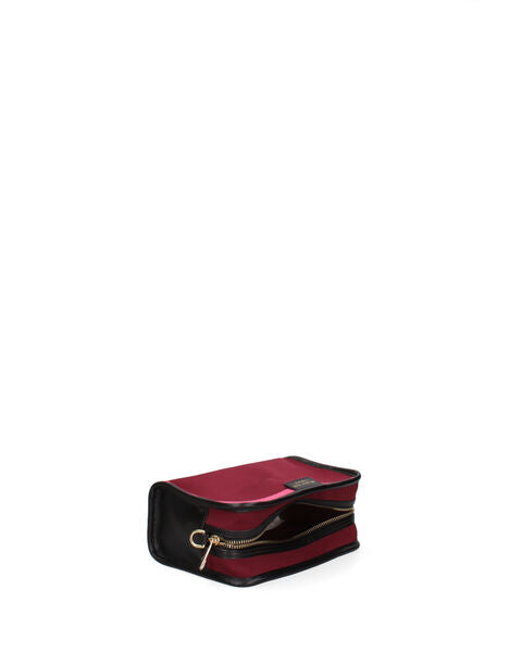 Red Canvas Crossbody Bag with Striped Strap