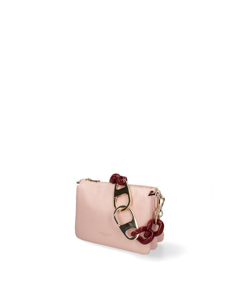 Pink Leather Crossbody Bag with Chain Strap