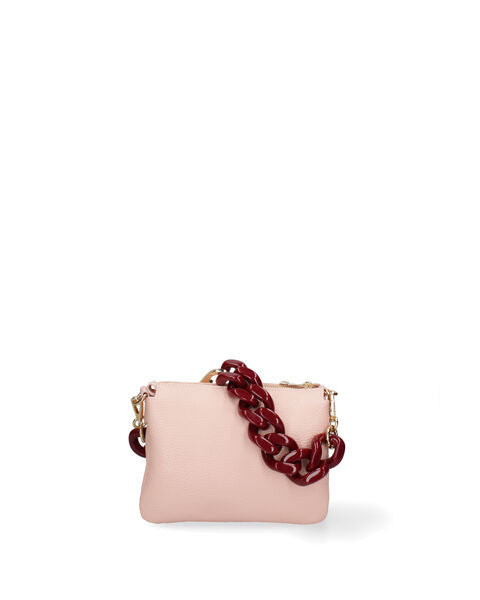 Pink Leather Crossbody Bag with Chain Strap