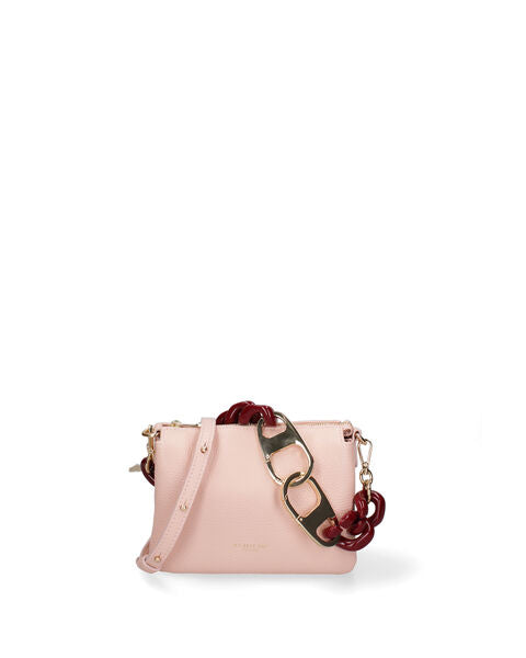 Pink Leather Crossbody Bag with Chain Strap