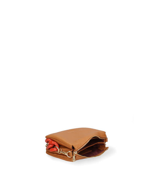 Tan Leather Crossbody Bag with Bold Chain Strap