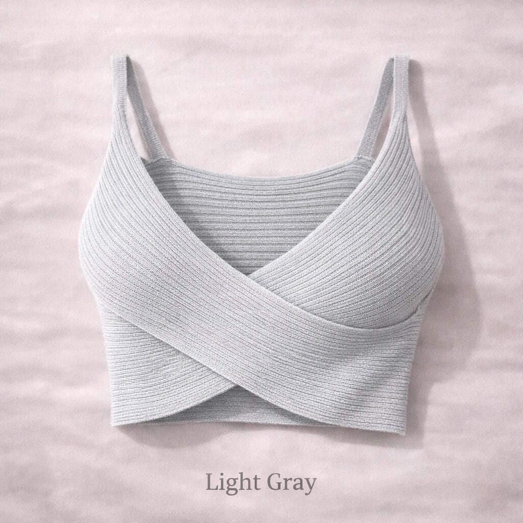 Light Gray Textured Knit Crossover Top