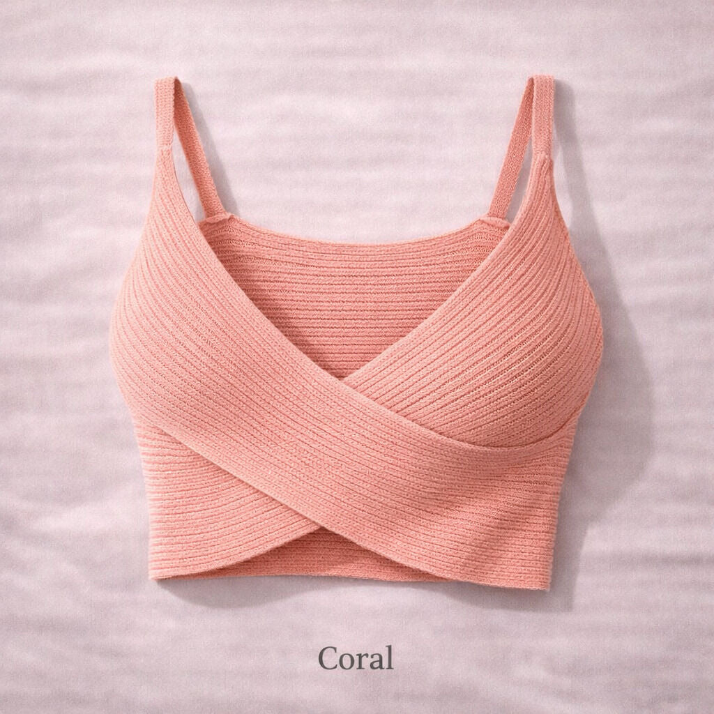 Coral Knit Wrap Crop Top