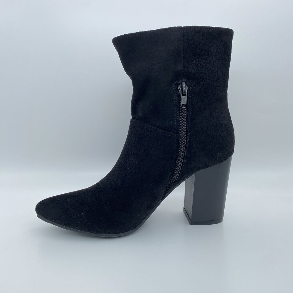 Black Suede Heeled Ankle Boots with Chunky Heel