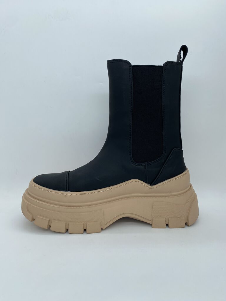 Black Chunky Sole Boot with Elastic Panels