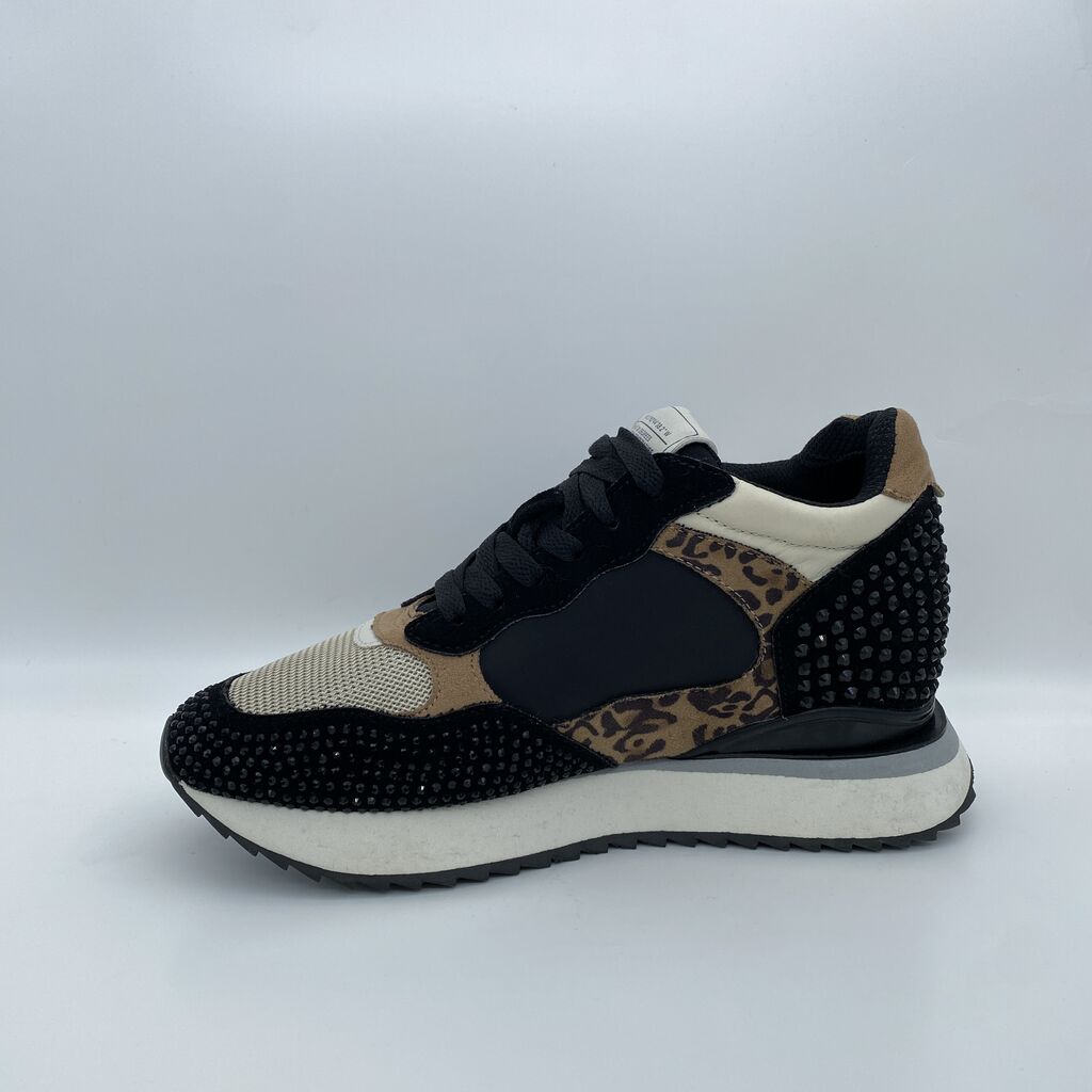 Leopard Print Studded Sneaker with Black Accents