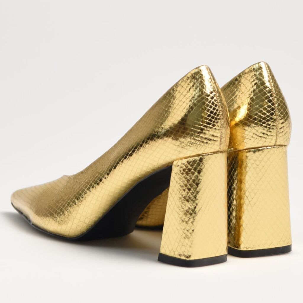 Gold Textured Block Heel Pump