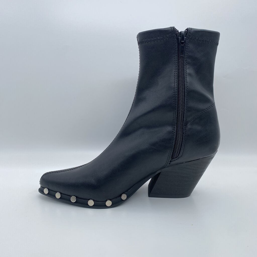 Black Leather Ankle Boot with Metal Stud Accents