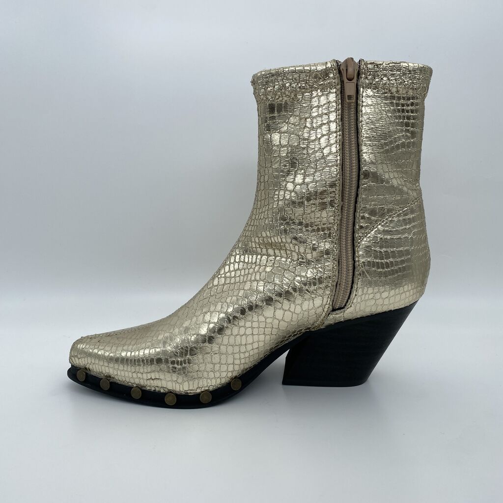 Gold Textured Ankle Boots with Studded Detailing