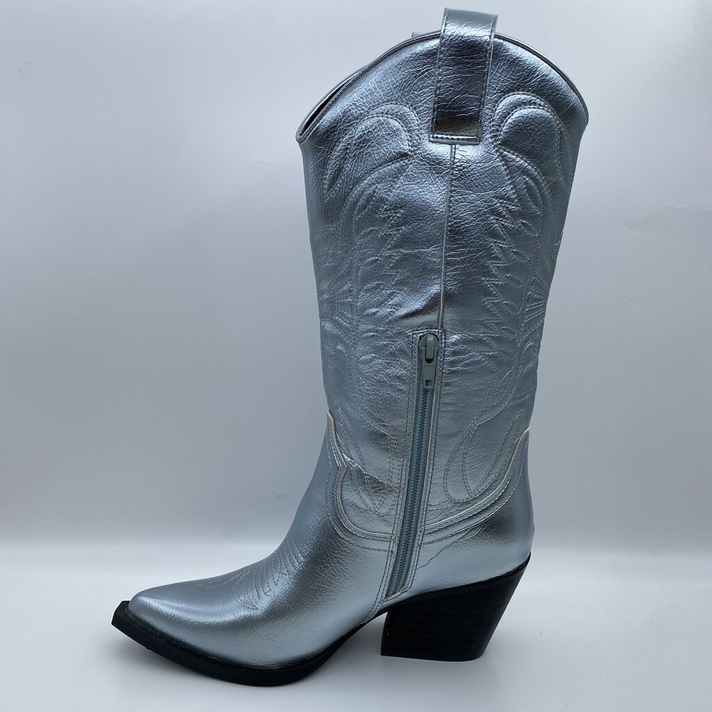 Silver Embossed Leather Western Boots